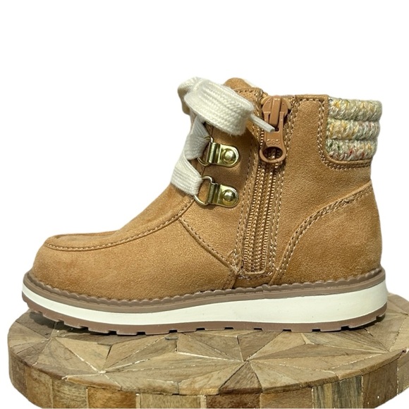 CAT & JACK Herbie Booties Cognac sz 8 Toddler‎ Faux Suede Fur Shearling Hiking - Picture 3 of 8